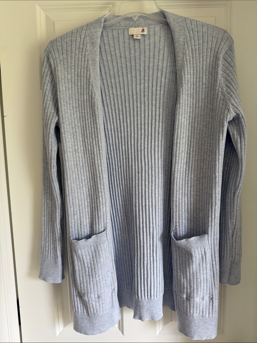 SO light blue open-front long ribbed cardigan with pockets Size Small